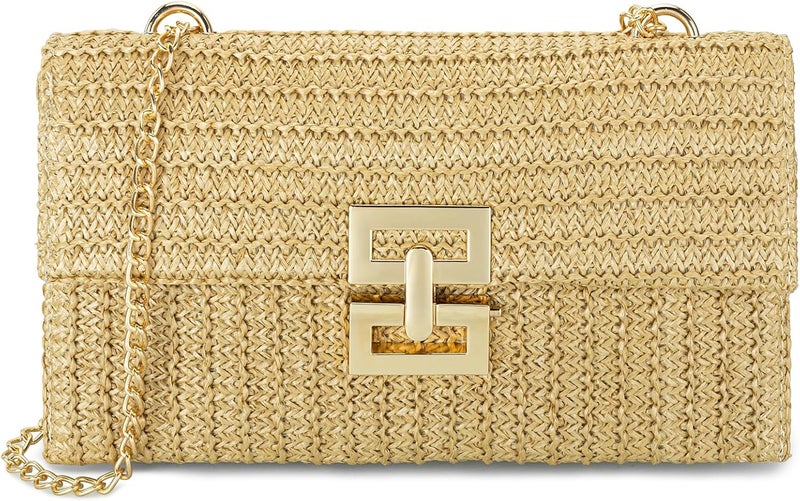 Gets Straw Clutch Purse for Women, Woven Beach Bag Summer Corssbody Purse Small Rattan Shoulder Bag for Travel | Hand-woven, Summer Beach, Envelope, Hand-woven, Summer Beach, Envelope - Image 1